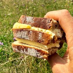 Bis jetzt habe ich am Mittag immer ein selbstgemachtes Käsesandwich (und etwas Gemüse) gegessen.