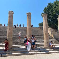 People around a pillar