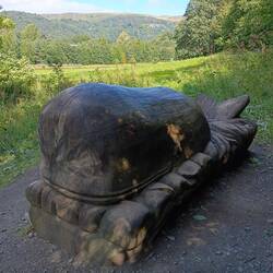 Whale carved out of a single piece of wood