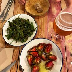 They finally had the tomatoes! Worth going back for. Also: roasted padron peppers and house beer.