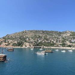 You can see the walled old town of Alanya