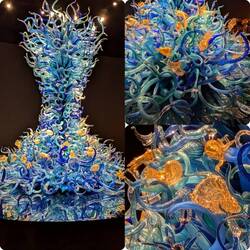 This represented the sea - the yellow glass bits are sea creatures.