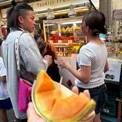 Sweet, cold melon outside Tsukiji Market