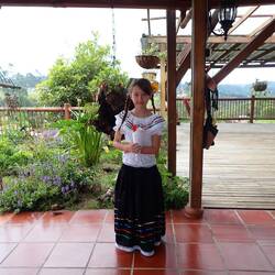 Daughter Indi dressed in traditional Colombian dress for the Festival Silletera.