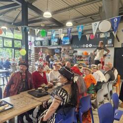 Steam Punk rally with a stilt circus performer