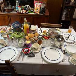 Breakfast spread including green salad!