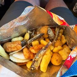 Even dried seafood in the rice snacks!