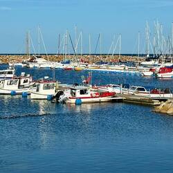 Und neben den modernen Segeljachten auch die kleinen Fischerboote.