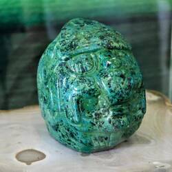 A jade head found in the tomb of a leader buried in the "Temple of the Sun".