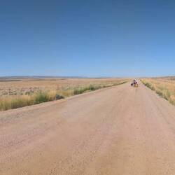 Bo in the vast Wyoming countryside via dirt road