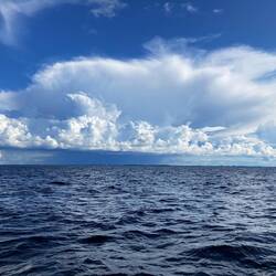 Blick zurück nach Finnland, da baut sich eine mächtige Gewitterwolke auf