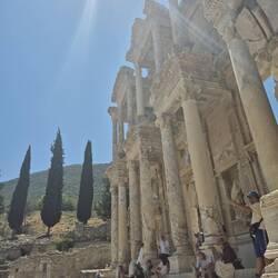 Library of Celsus: ancient Roman library with columns, built in 110 AD, iconic ruin of Ephesus.