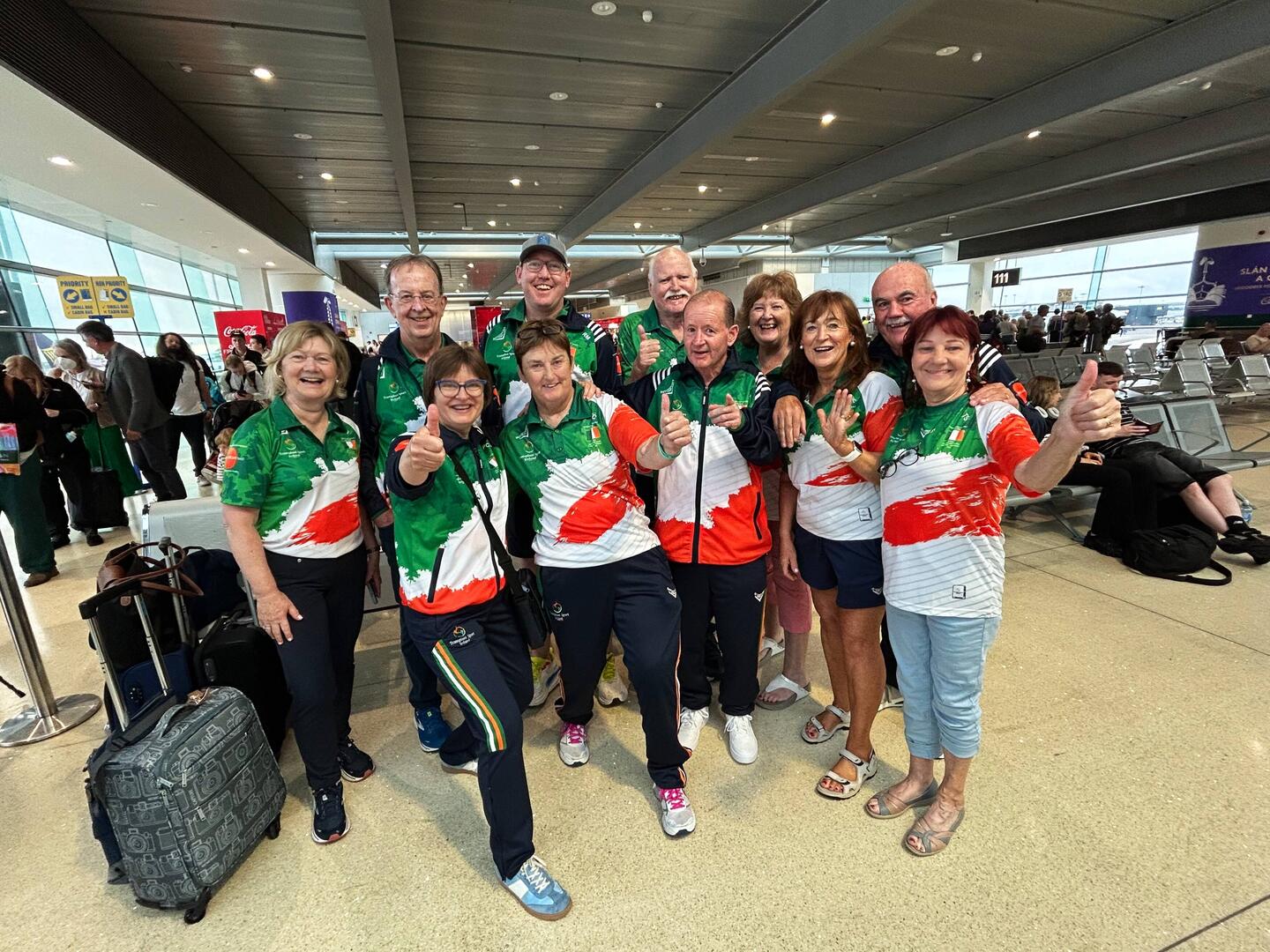 Happy at 5am despite Marie getting caught by Ryanair for excess weight in the golf bag