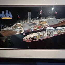 Visual comparison of the first ironclad warships; CSS Merrimack and USS Monitor