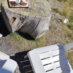 Kaffee und Kuchen etwas weiter unten, aber immer noch oben aufm Bonette