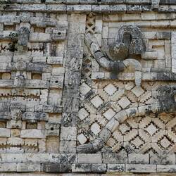 Representation of Quetzalcoatl, the serpent god and symbol of the earth in Mayan culture.