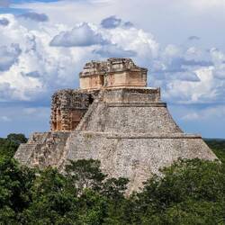 View of the pyramid and the surrounding jungle.