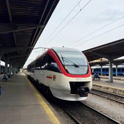 Ich bin für umgerechnet ca. Fr. 1.10 mit dem Zug zum Flughafen gefahren.