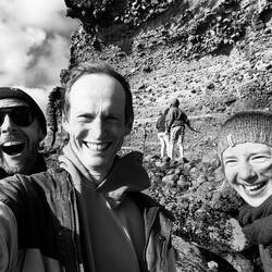 Ageing hipsters grab a selfie as the youth turn away.