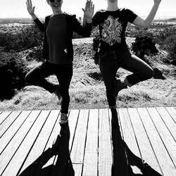 Yogic balance (Kiri and Amanda strike a pose)