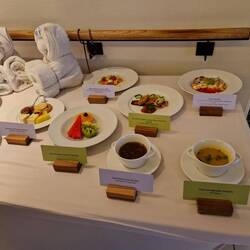 Samples of each dish of the Captain's dinner menu