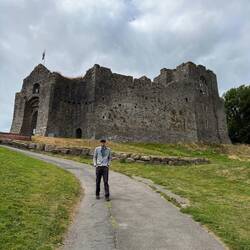 In front of our second castle of the day, Oystermouth