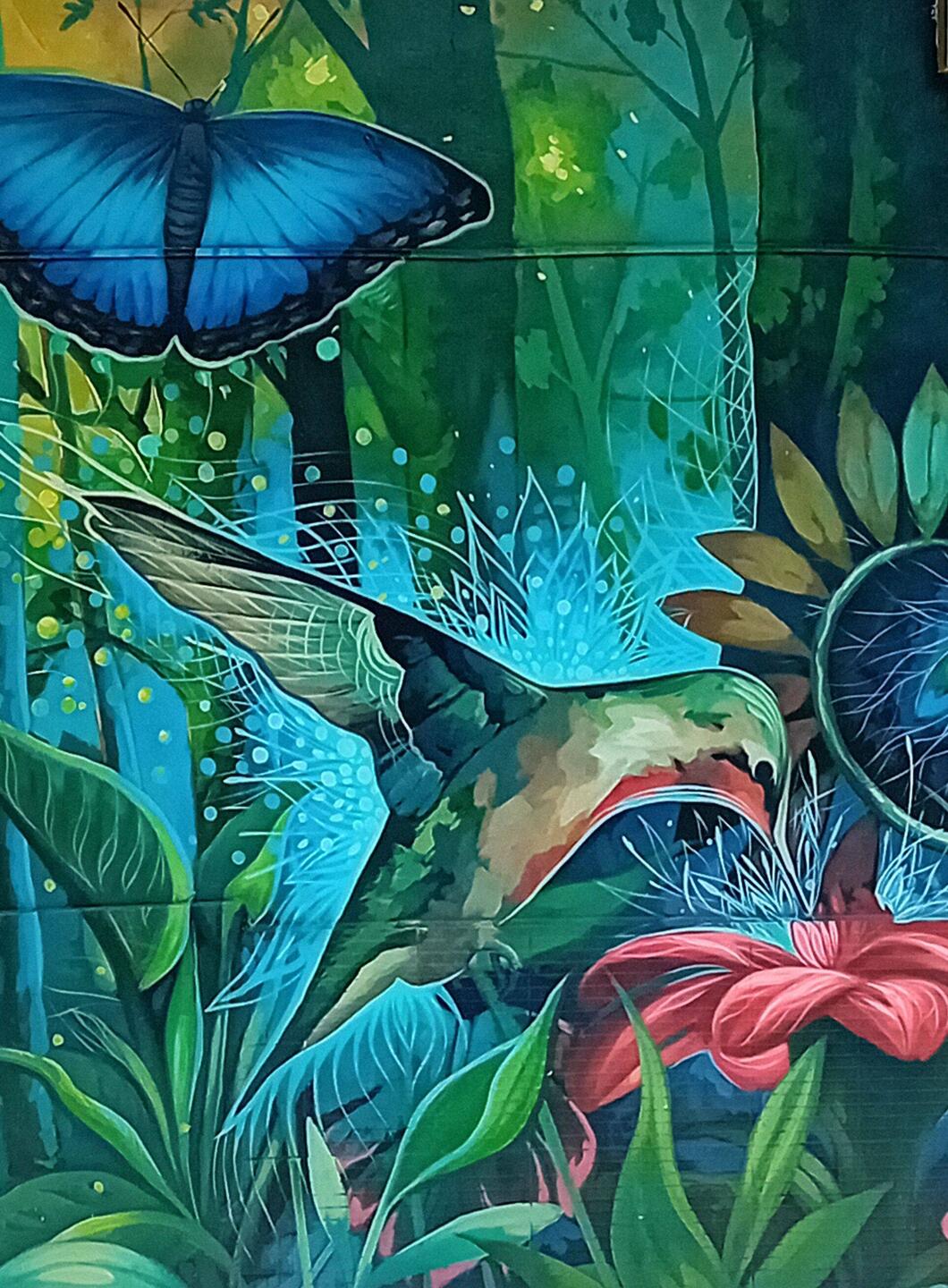 As often in latin America, wall paintings abound. We actually saw such butterflies in the jungle.