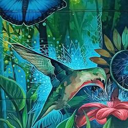 As often in latin America, wall paintings abound. We actually saw such butterflies in the jungle.