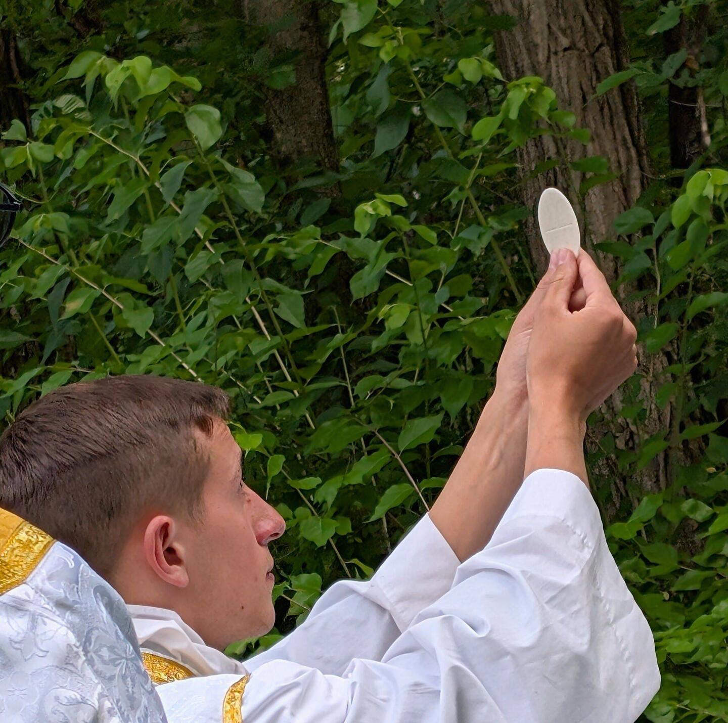 Ben celebrated Mass outdoors