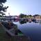 Northwich moorings lit up at dusk