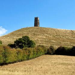 Our first view of Glastonbury Tor and our hike up