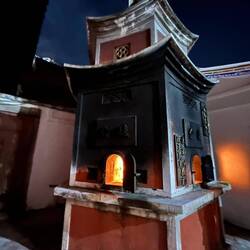 Temple furnace burning symbolic paper money for Ghost Month. These are everywhere!
