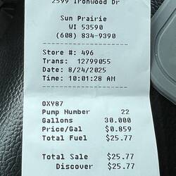 Fuel receipt. .85/Gal