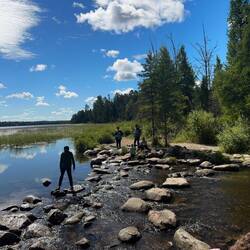 Visitors walking across the Mississippi