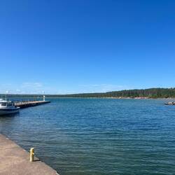 C-Traveler on the south dock at Stockton Island, Presque Isle.