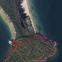 The red line is my hike around Presque Isle on Stockton Island.