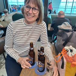 A couple of super expensive Tiger beers at Dubai airport to celebrate the 5th anniversary of Jules.