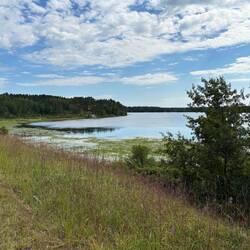 The trail crosses over a portion of Big Bass Lake