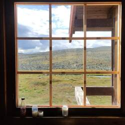 At the wilderness cabin.