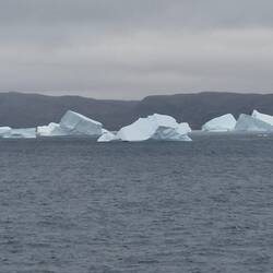 Icebergs between the ship and the land