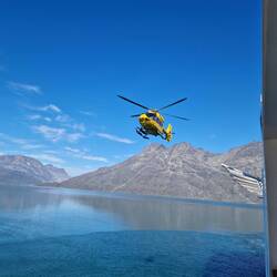 The helicopter in Eternity Fjord