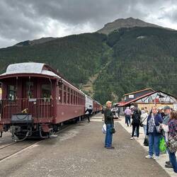 Ready for departure. The Silverton depot is under renovation. Kendall Mt and ski-field beyond.