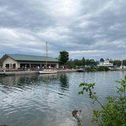 View of the Madeline Island Yacht Club marina from the cemetery.