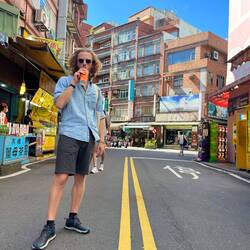 Tamsui streets, bubble tea to hand