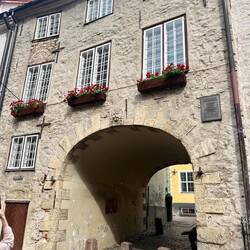 Part of the old city wall incorporated into newer housing.