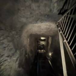 Heading up in the tunnel lift at Trümmelbach Falls — Lauterbrunnen Valley, Switzerland.
