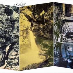 Historic photos of Trümmelbach Falls and the tunnel lift — Lauterbrunnen Valley, Switzerland.