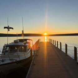 Sunset behind C-Traveler at Basswood Island