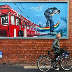 Interactive billboard art. Scan the WR code and use your phone pointed at the art and it comes alive