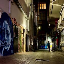 Looking at the street art down one of Melbourne's lanes